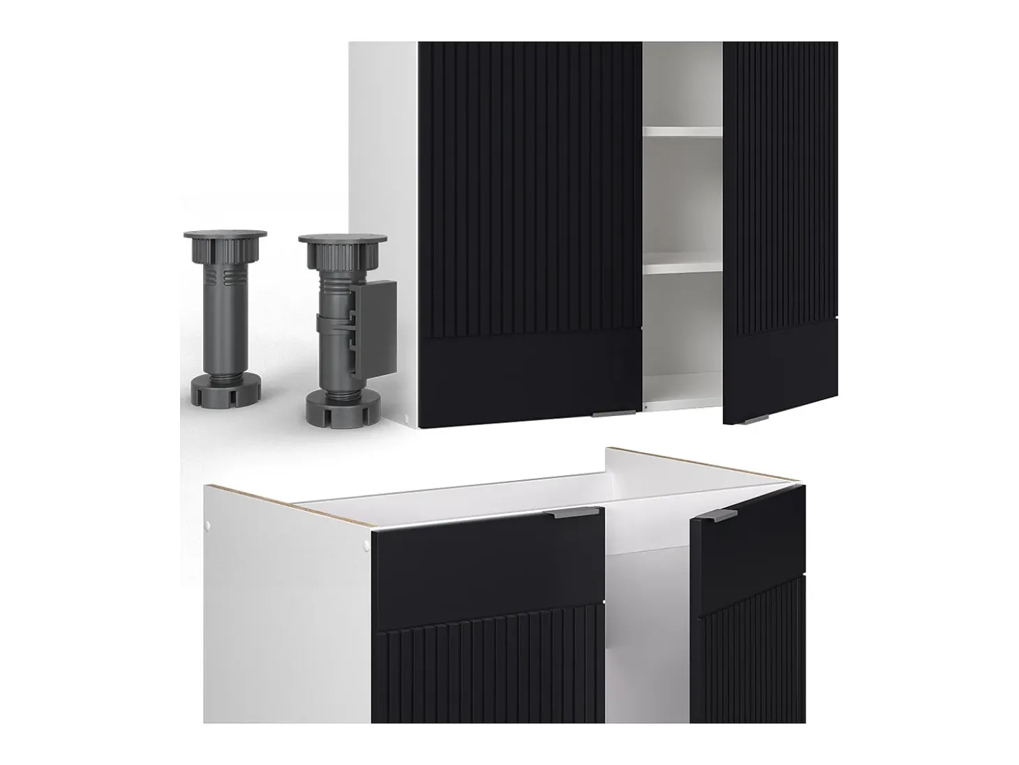 Mueble de cocina negro a rayas/blanco 200x60x81.6 fame-line