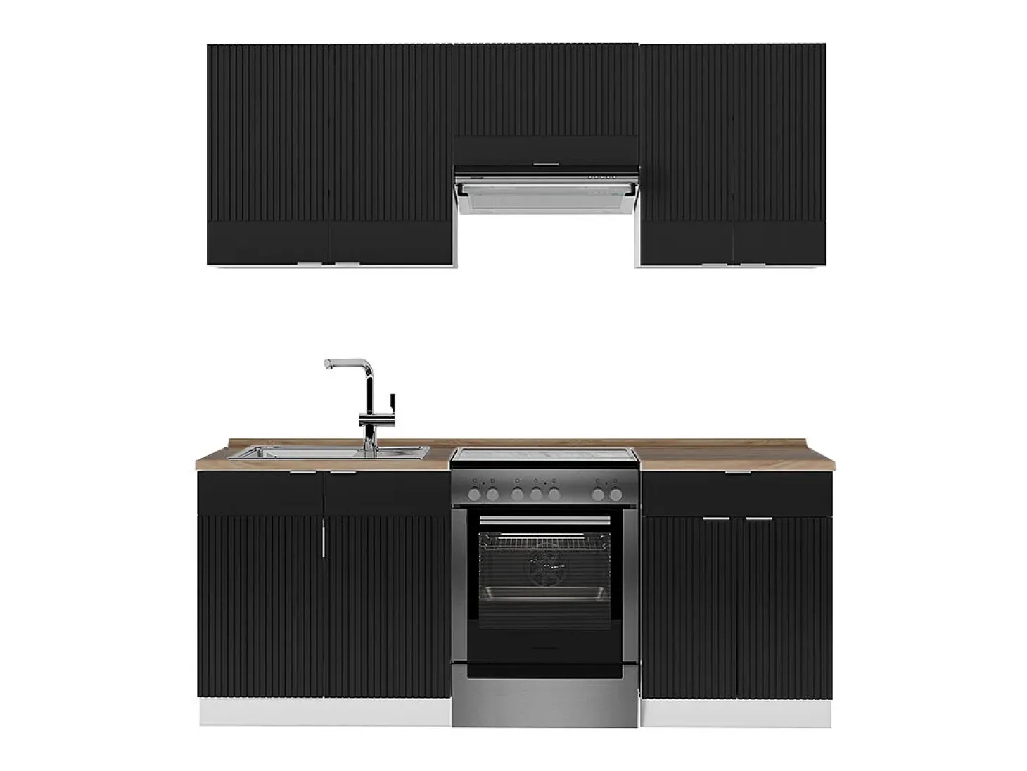 Mueble de cocina negro a rayas/blanco 200x60x81.6 fame-line