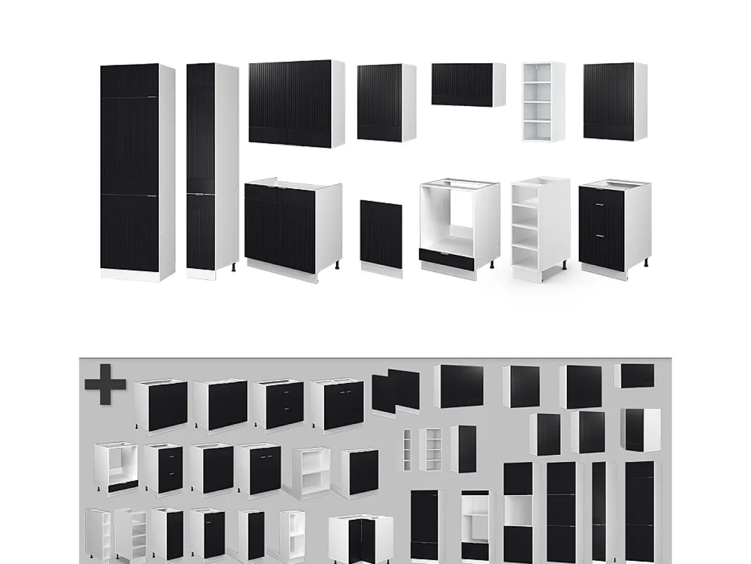 Mueble de cocina negro a rayas/blanco 355x60x81.6 fame-line