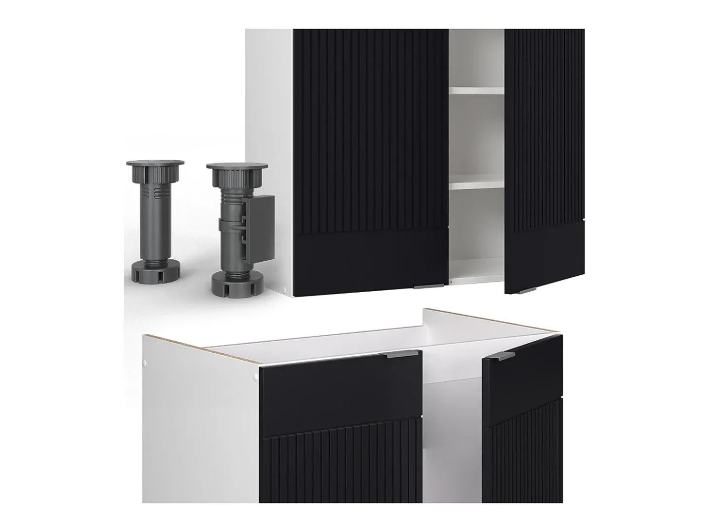 Mueble de cocina negro a rayas/blanco 240x46x81.6 fame-line
