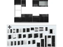 Mueble de cocina negro brillo/blanco 300x60x81.6 r-line