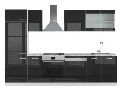 Mueble de cocina negro brillo/blanco 300x46x81.6 r-line