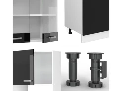 Mueble de cocina negro brillo/blanco 300x46x81.6 r-line