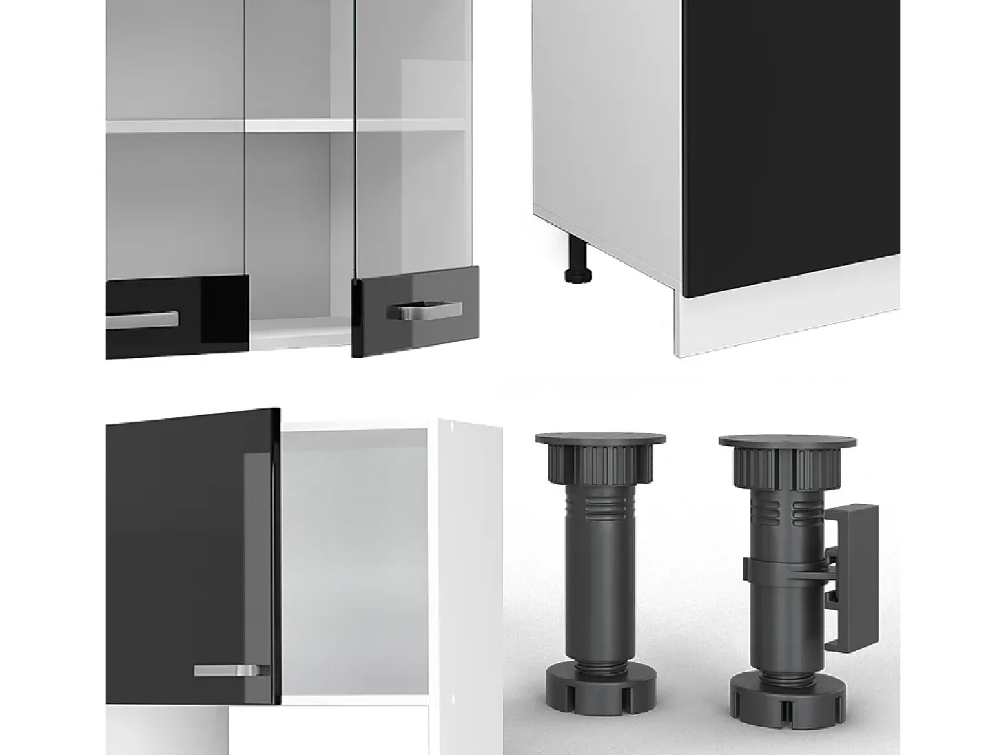 Mueble de cocina negro brillo/blanco 300x46x81.6 r-line