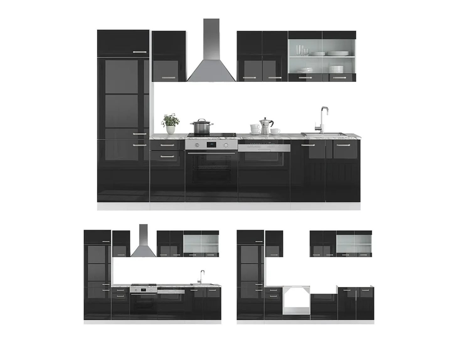 Mueble de cocina negro brillo/blanco 300x60x81.6 r-line