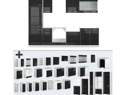 Mueble de cocina negro brillo/blanco 300x60x81.6 r-line