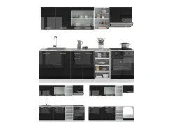 Mueble de cocina negro brillo/blanco 240x46x81.6 r-line