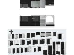 Mueble de cocina negro brillo/blanco 240x46x81.6 r-line
