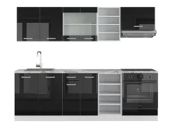 Mueble de cocina negro brillo/blanco 240x46x81.6 r-line