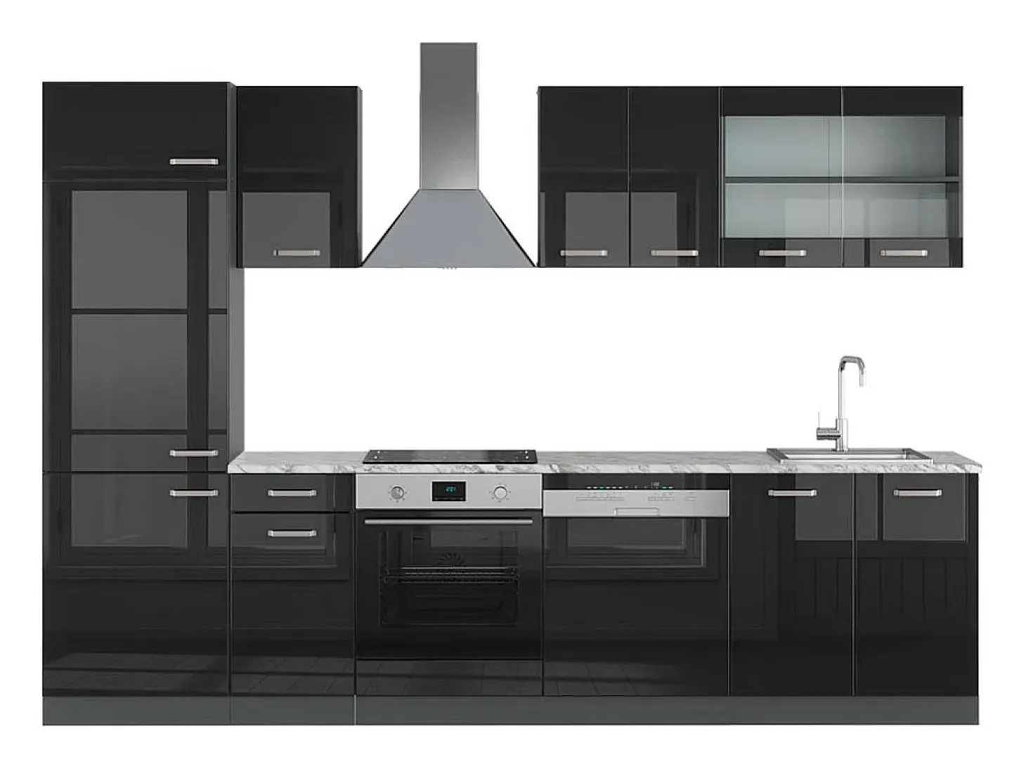 Mueble de cocina negro/antracita de alto brillo 300x60x81.6 r-line