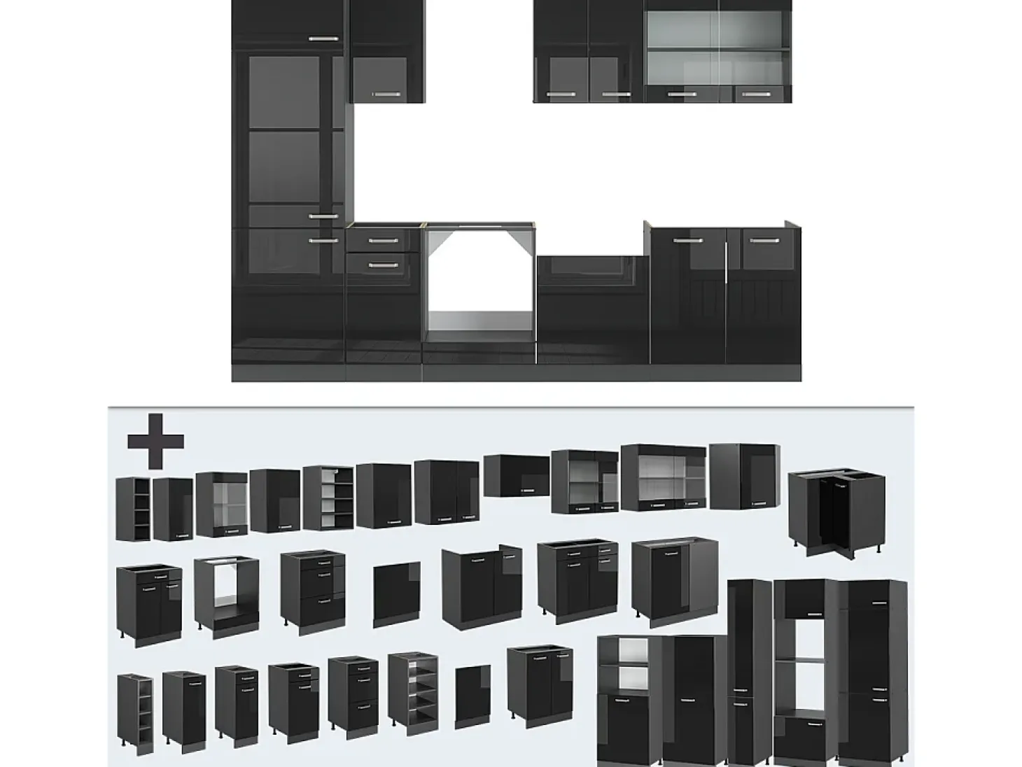 Mueble de cocina negro/antracita de alto brillo 300x60x81.6 r-line