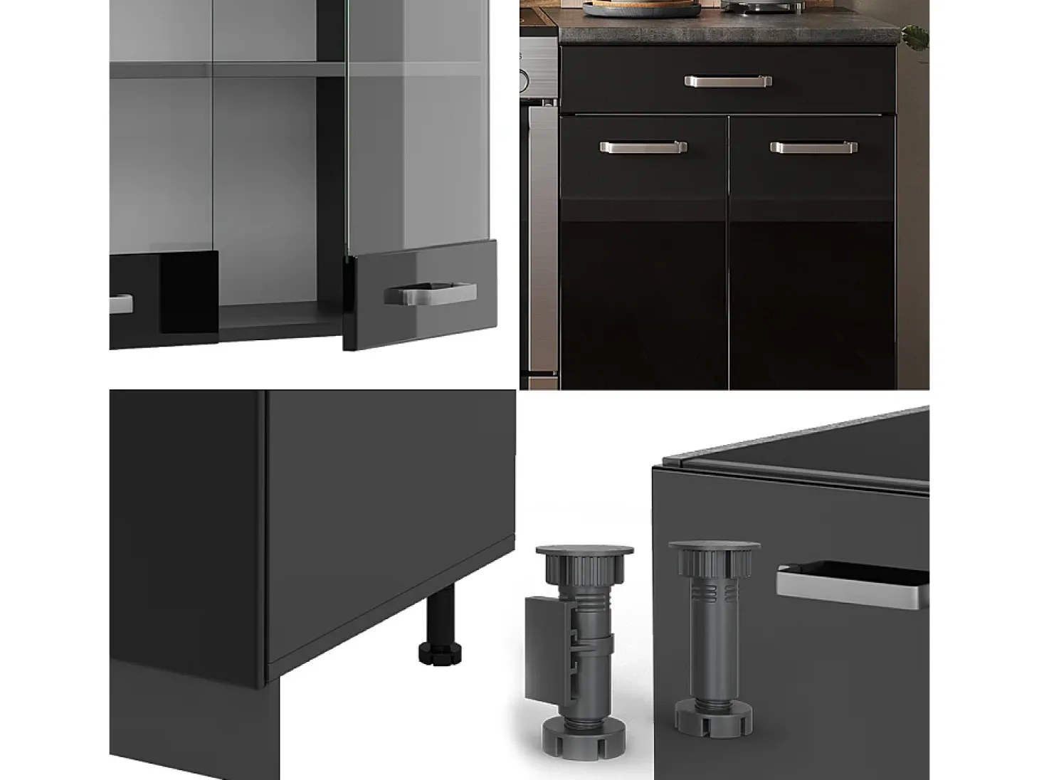 Mueble de cocina negro/antracita de alto brillo 200x60x81.6 r-line
