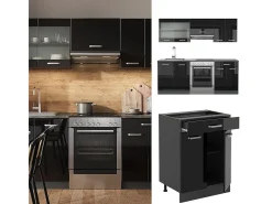 Mueble de cocina negro/antracita de alto brillo 200x60x81.6 r-line