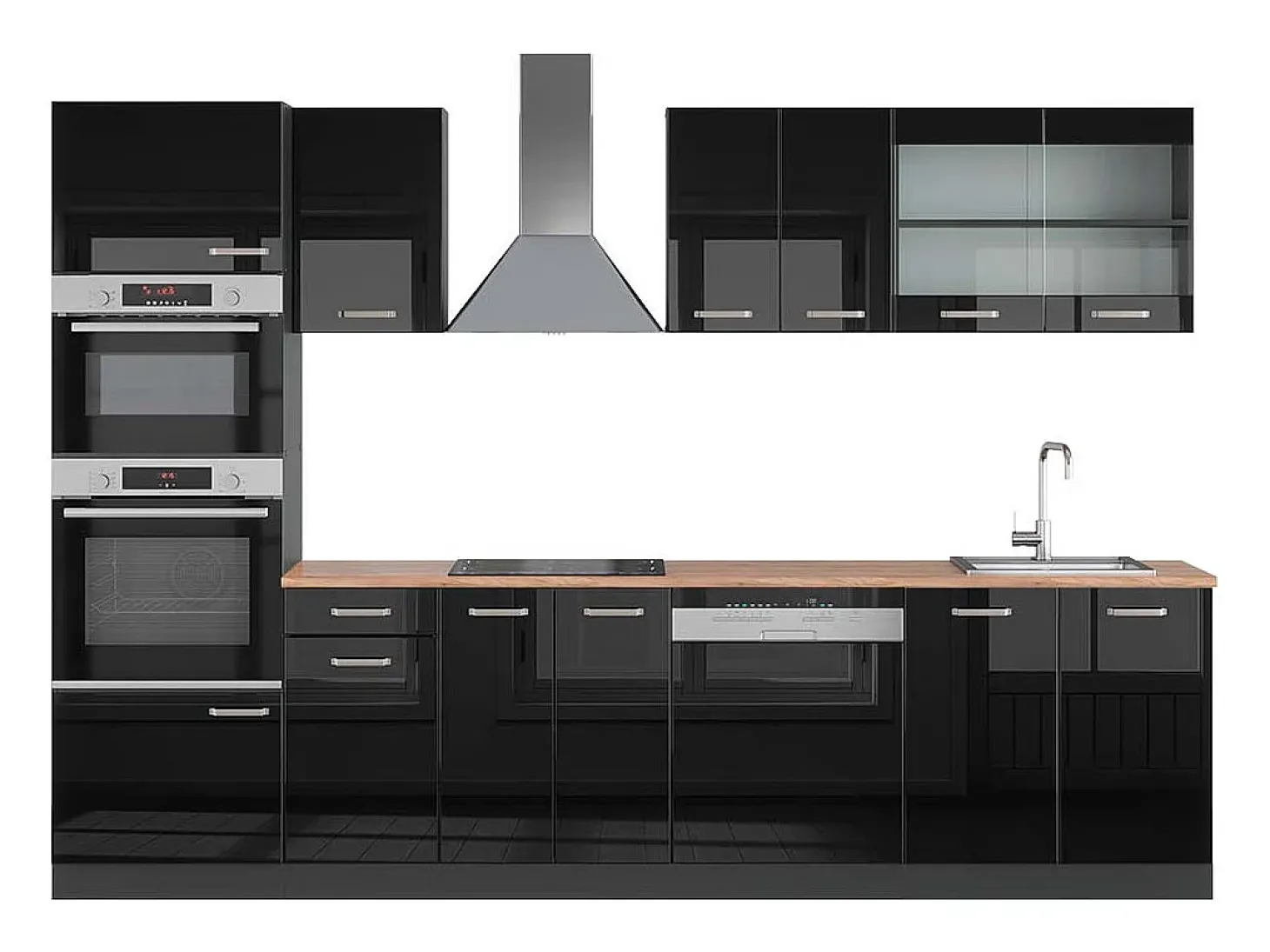 Mueble de cocina negro/antracita de alto brillo 300x60x81.6 r-line