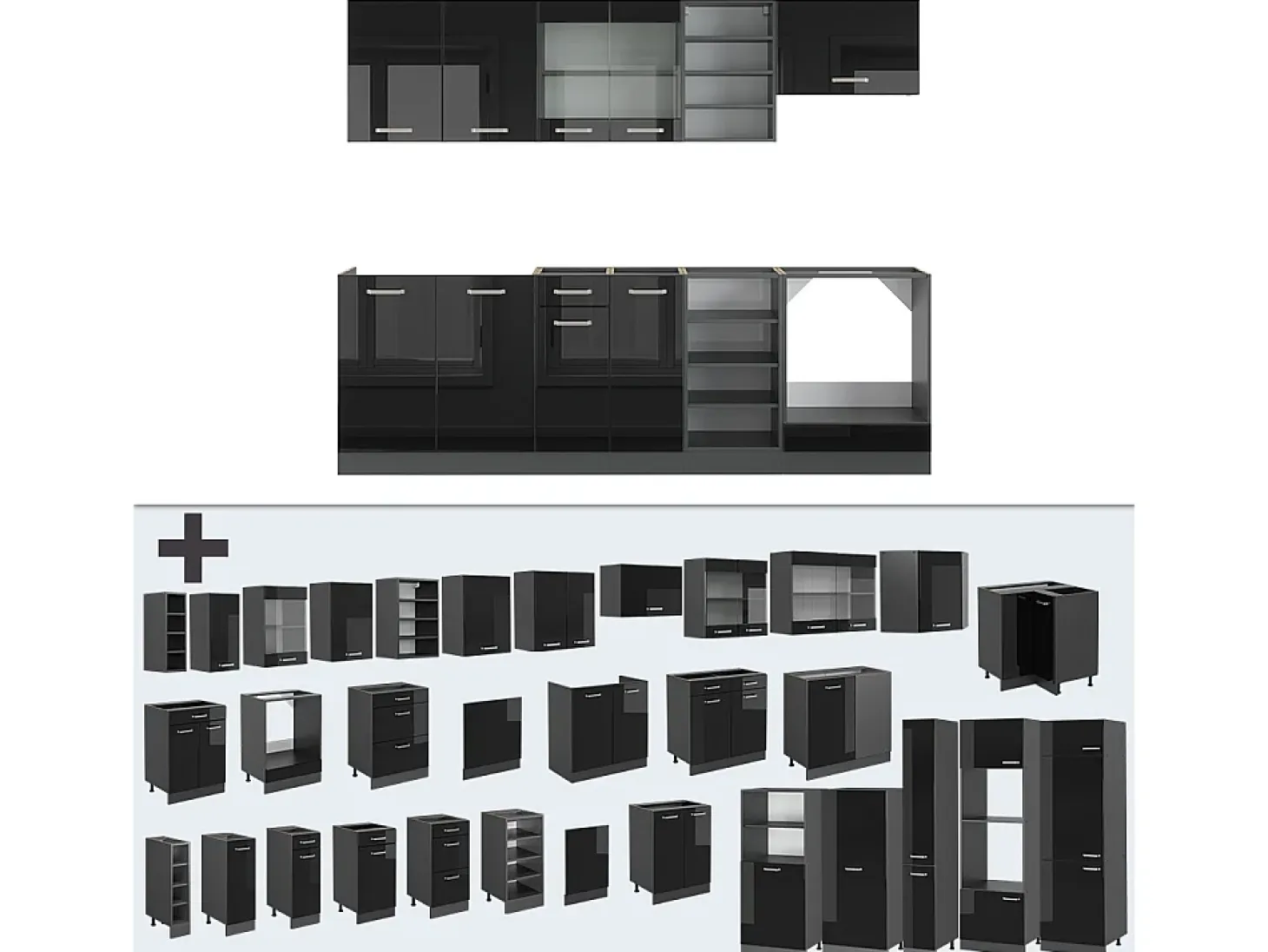 Mueble de cocina negro/antracita de alto brillo 240x60x81.6 r-line