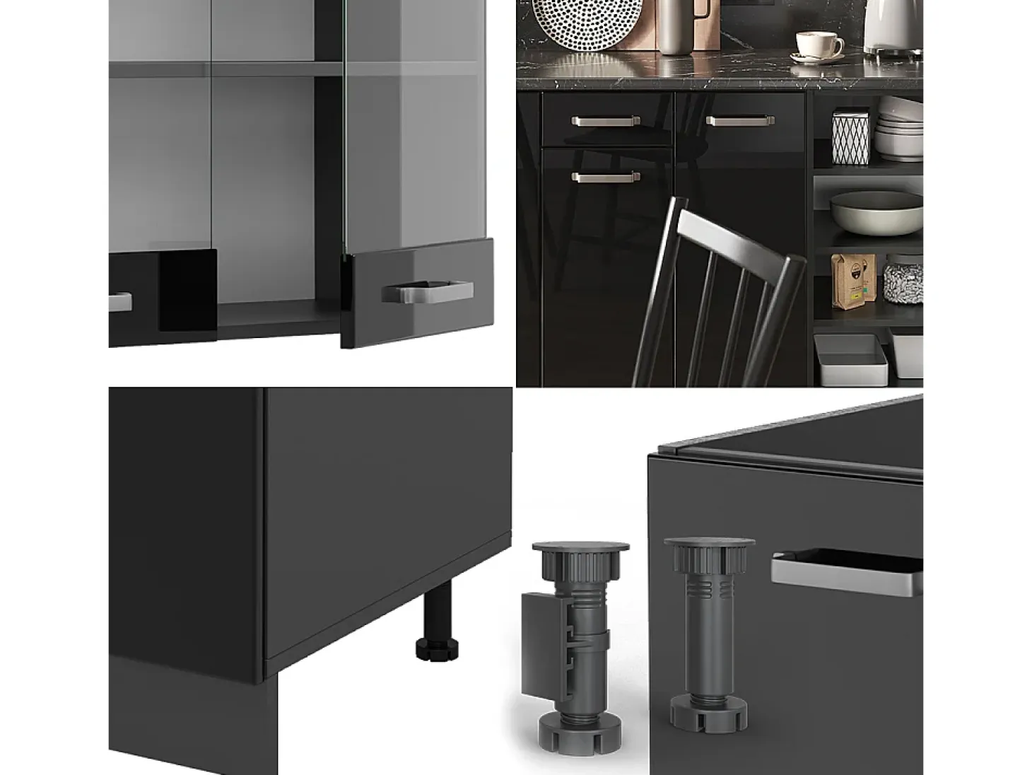 Mueble de cocina negro/antracita de alto brillo 240x60x81.6 r-line
