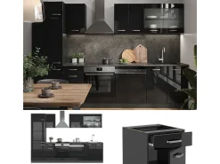 Mueble de cocina negro/antracita de alto brillo 300x46x81.6 r-line