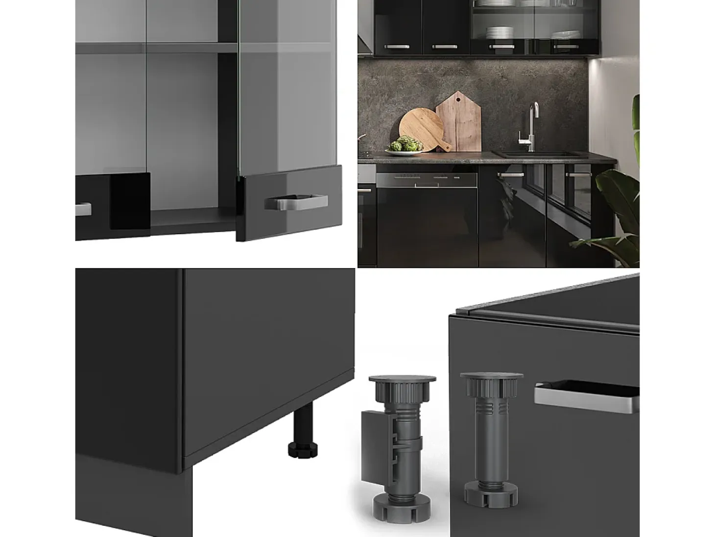 Mueble de cocina negro/antracita de alto brillo 300x46x81.6 r-line