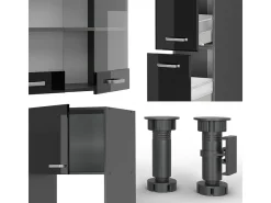 Mueble de cocina negro/antracita de alto brillo 350x60x81.6 r-line