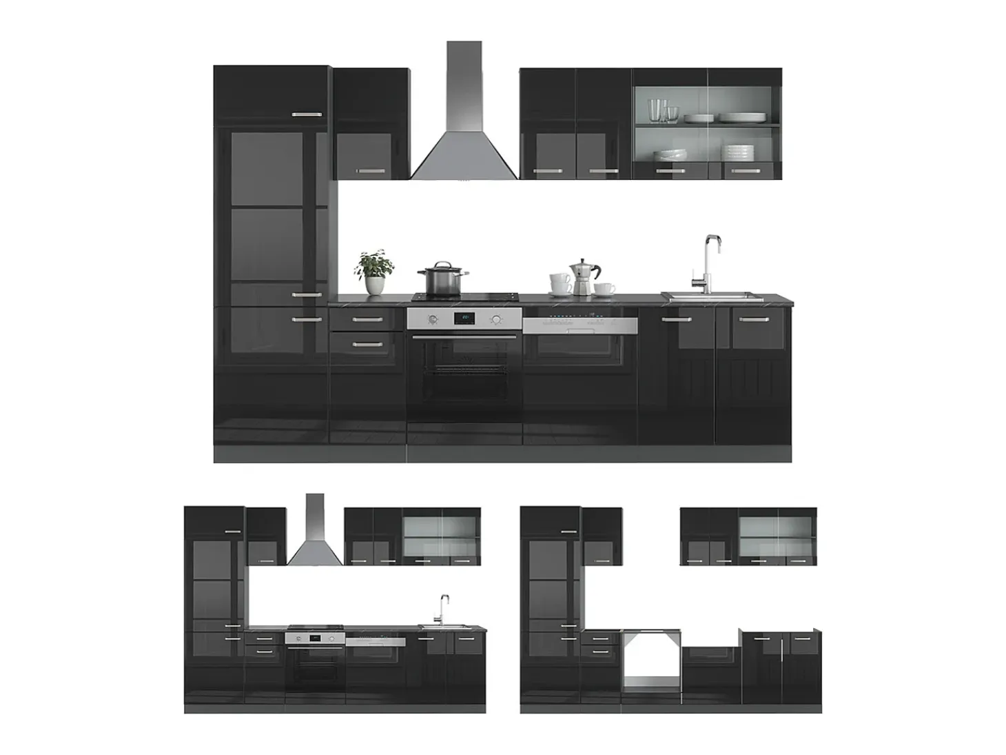Mueble de cocina negro/antracita de alto brillo 300x60x81.6 r-line