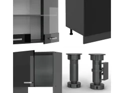Mueble de cocina negro/antracita de alto brillo 300x60x81.6 r-line