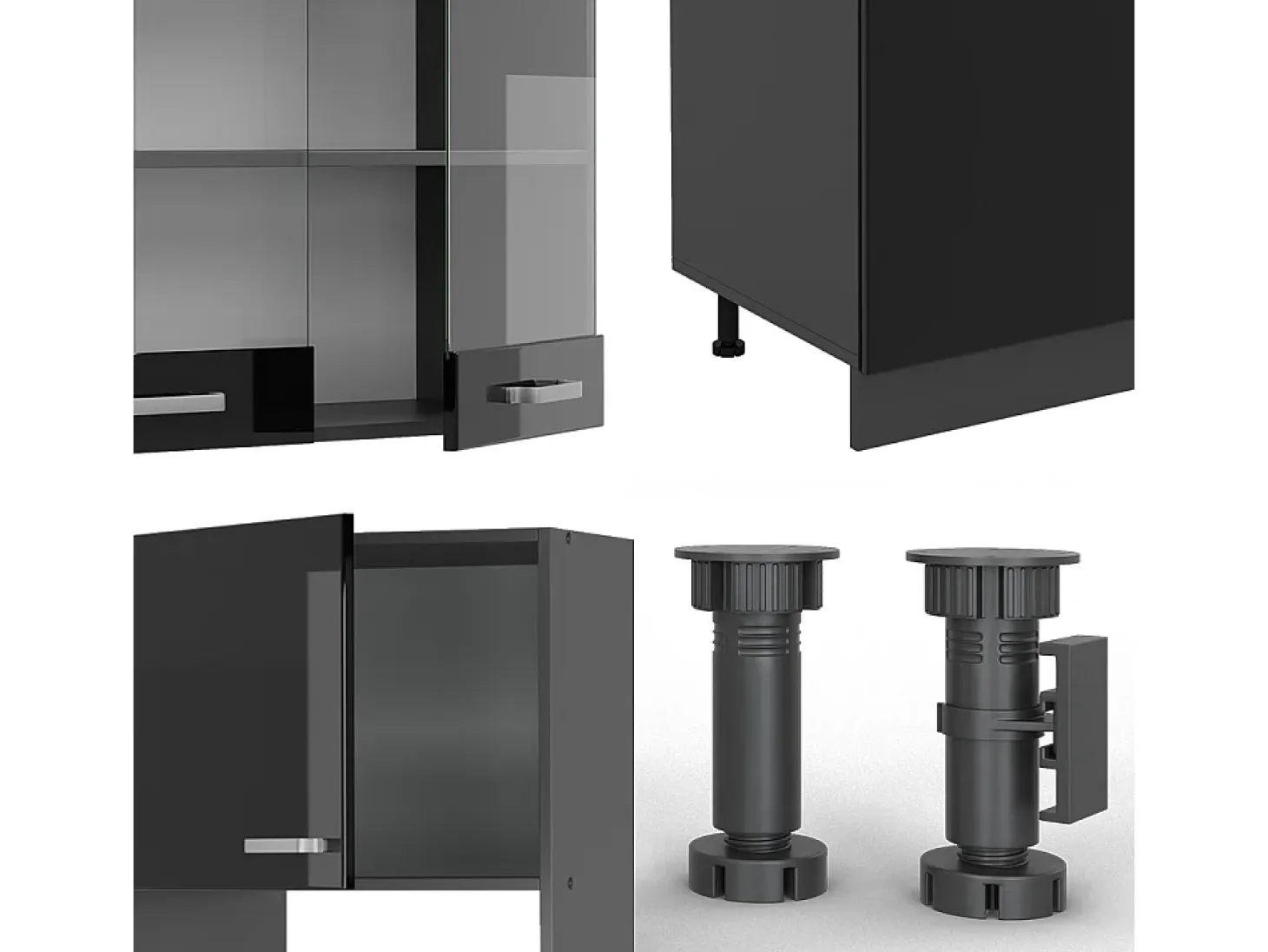 Mueble de cocina negro/antracita de alto brillo 300x60x81.6 r-line
