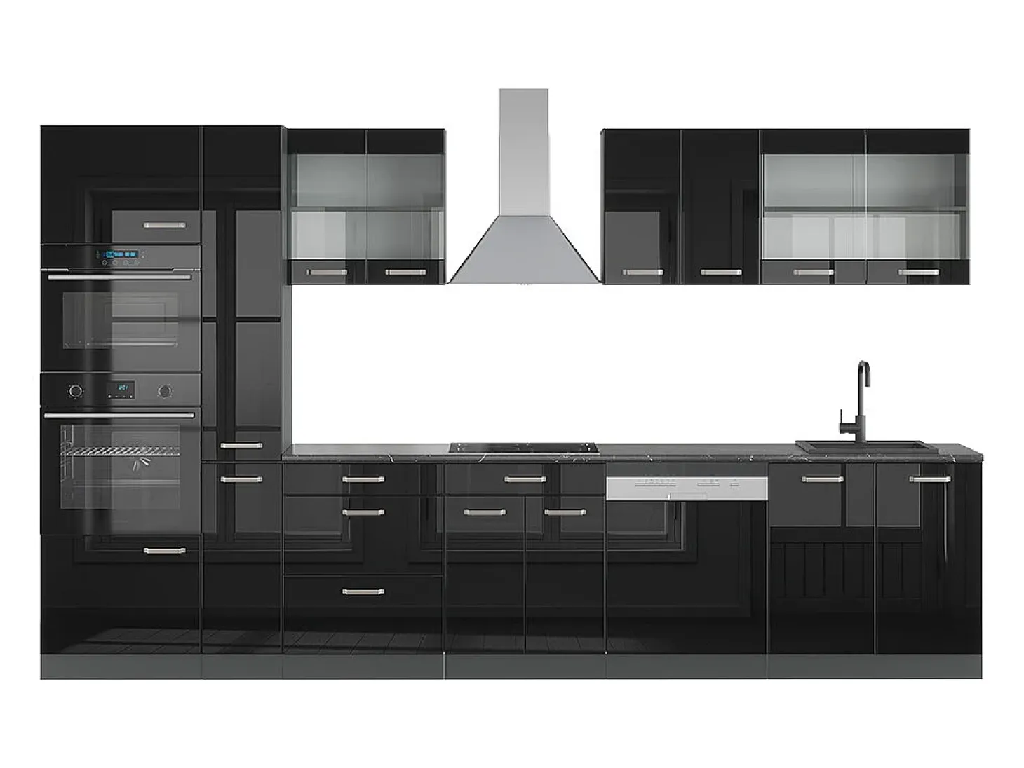 Mueble de cocina negro/antracita de alto brillo 350x60x81.6 r-line
