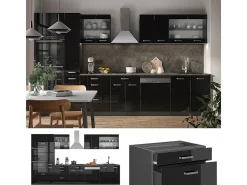 Mueble de cocina negro/antracita de alto brillo 350x46x81.6 r-line