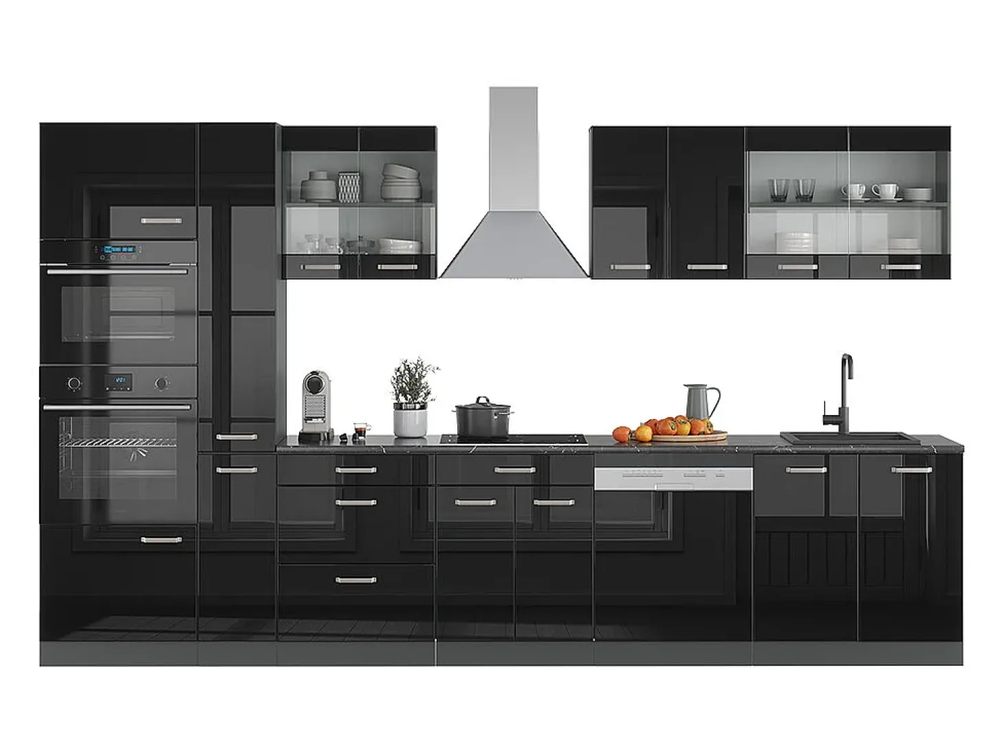 Mueble de cocina negro/antracita de alto brillo 350x46x81.6 r-line