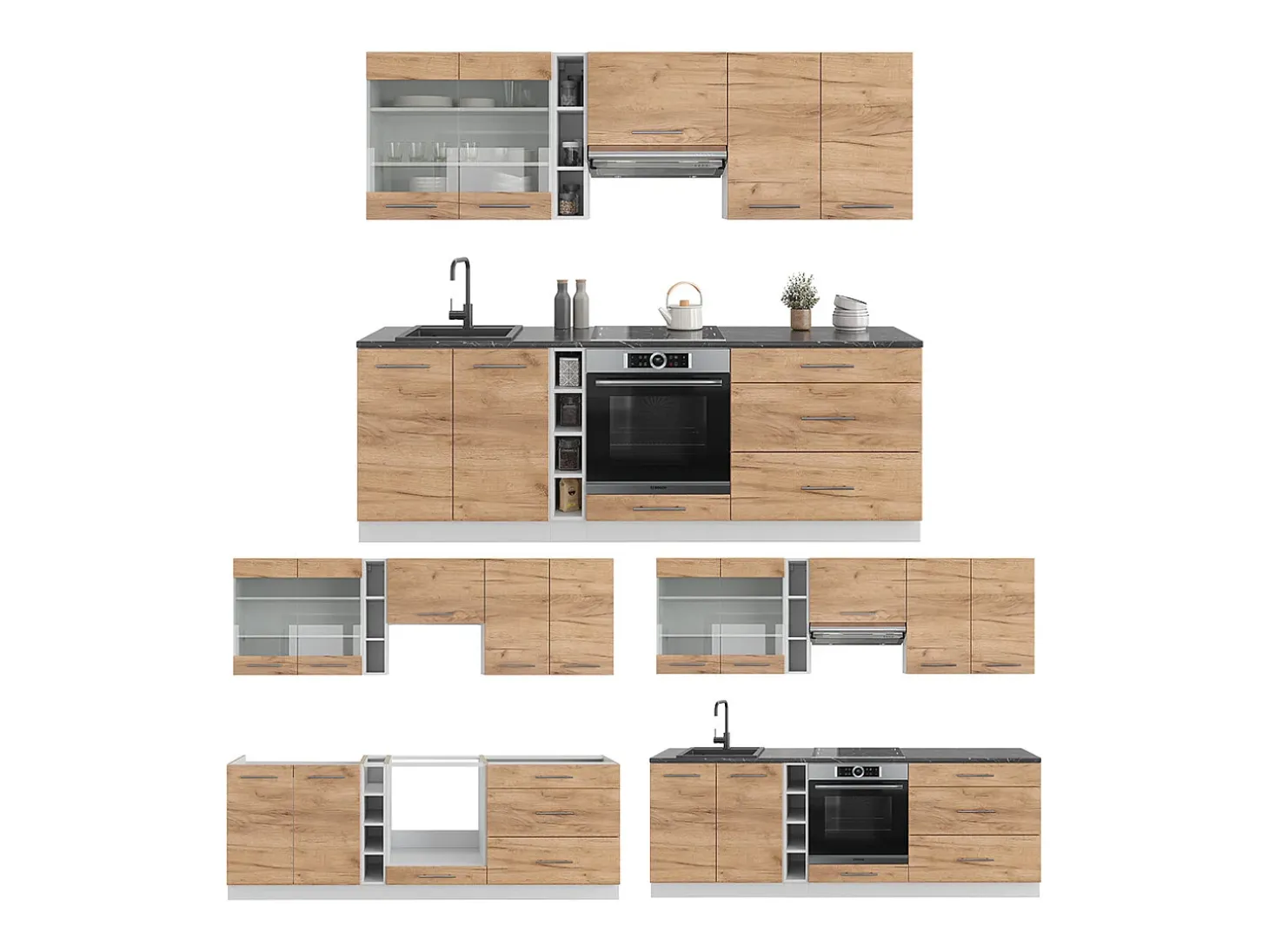 Mueble de cocina oro potencia roble/blanco 235x60x81.6 fame-line