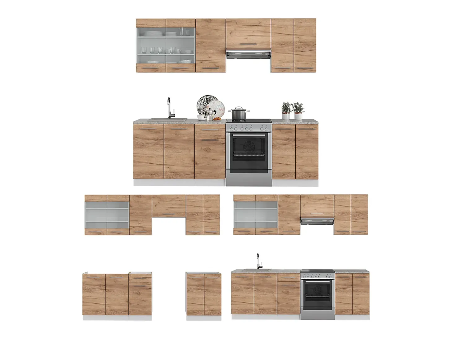 Mueble de cocina oro potencia roble/blanco 240x60x81.6 fame-line