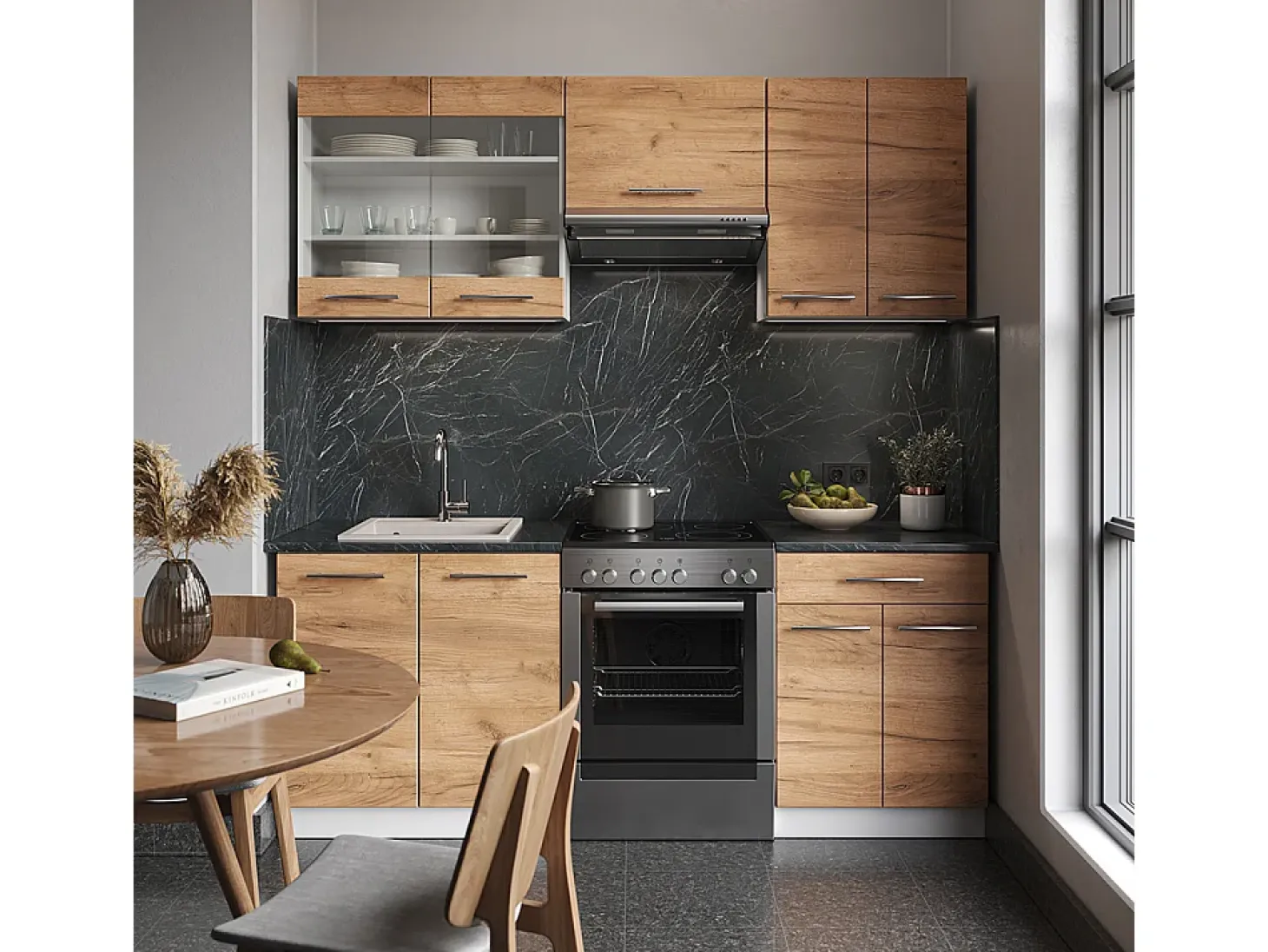 Mueble de cocina oro potencia roble/blanco 200x60x81.6 fame-line
