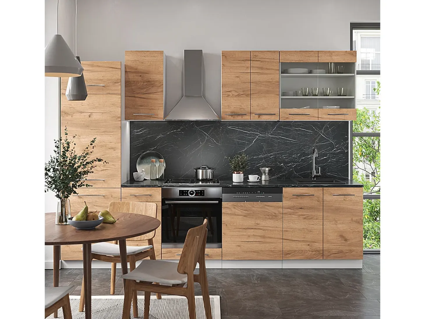 Mueble de cocina oro potencia roble/blanco 300x60x81.6 fame-line