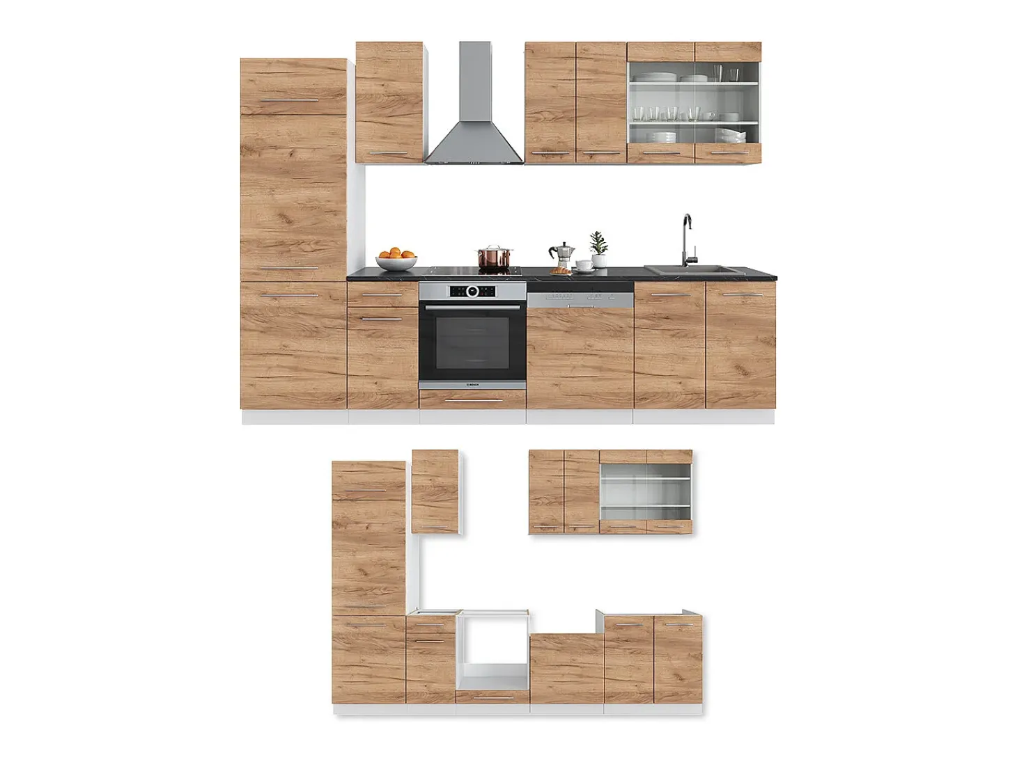 Mueble de cocina oro potencia roble/blanco 300x60x81.6 fame-line