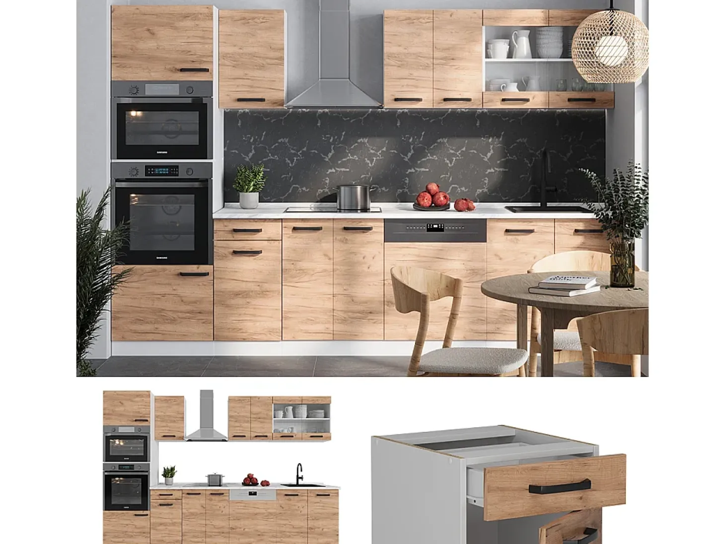 Mueble de cocina oro potencia roble/blanco 300x60x81.6 r-line