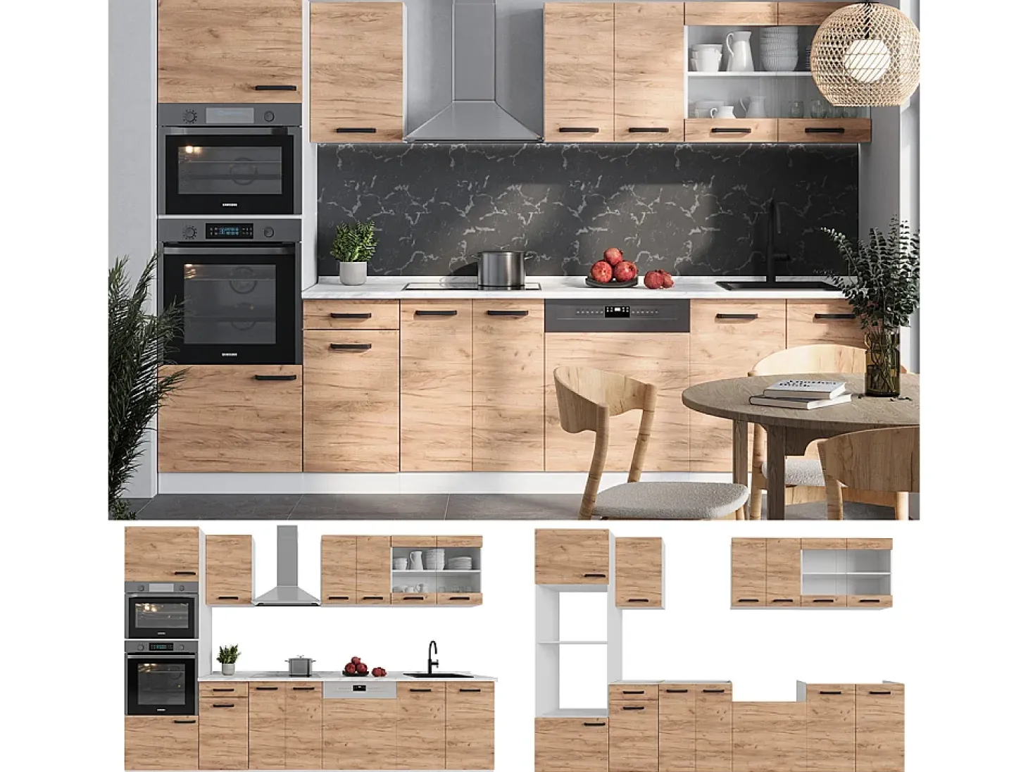 Mueble de cocina oro potencia roble/blanco 300x60x81.6 r-line