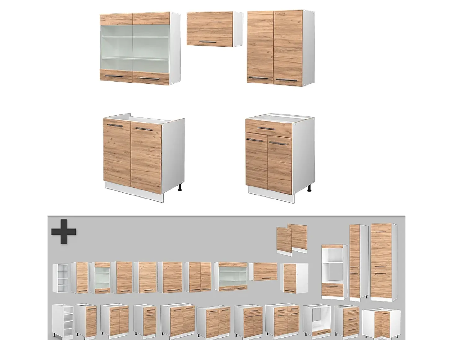 Mueble de cocina oro potencia roble/blanco 200x46x81.6 fame-line