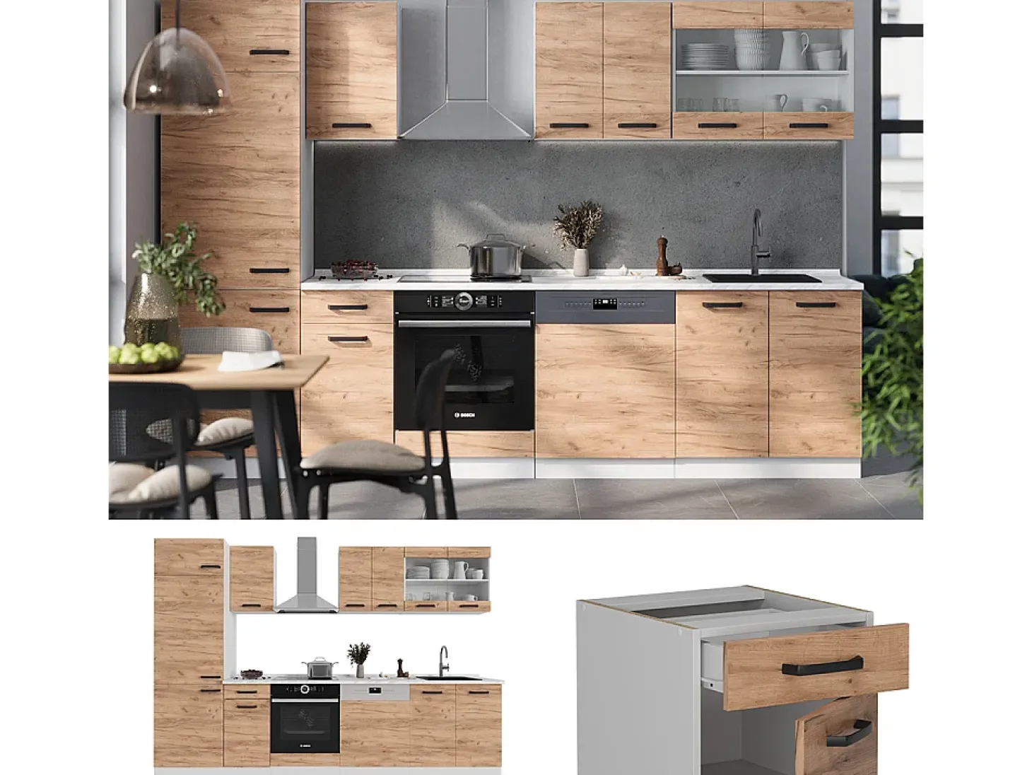 Mueble de cocina oro potencia roble/blanco 300x60x81.6 r-line