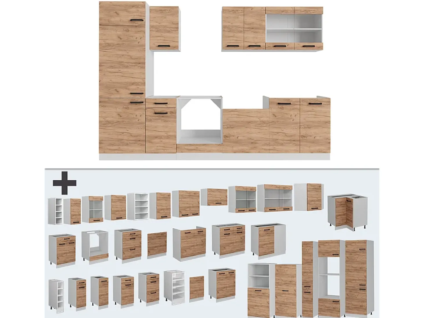 Mueble de cocina oro potencia roble/blanco 300x60x81.6 r-line