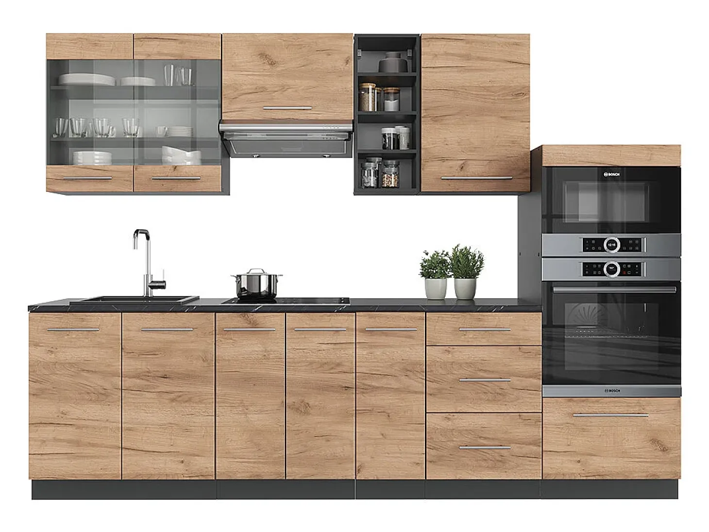 Mueble de cocina oro power roble/antracita 280x60x81.6 fame-line