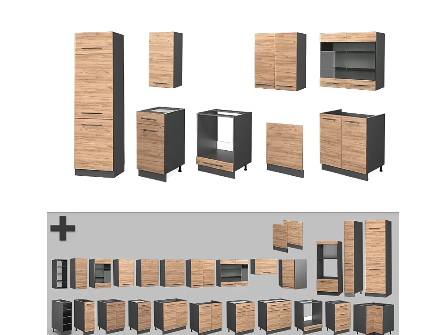 Mueble de cocina oro power roble/antracita 300x46x81.6 fame-line