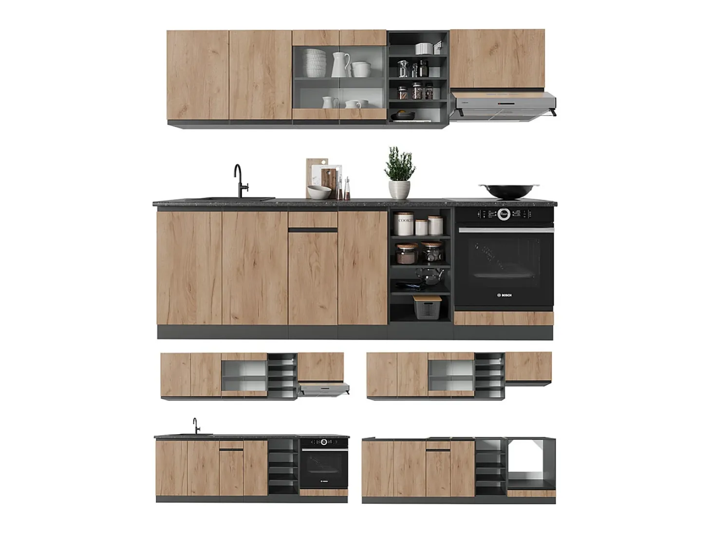 Mueble de cocina oro power roble/antracita 240x60x81.6 r-line