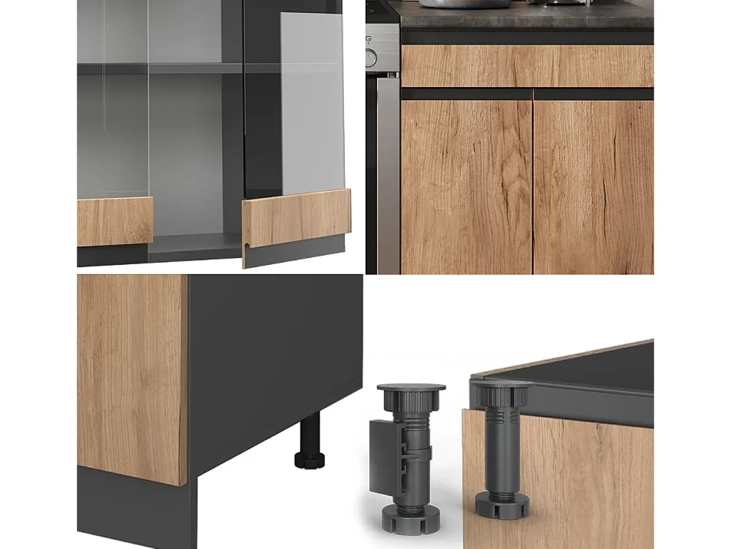 Mueble de cocina oro power roble/antracita 200x60x81.6 r-line