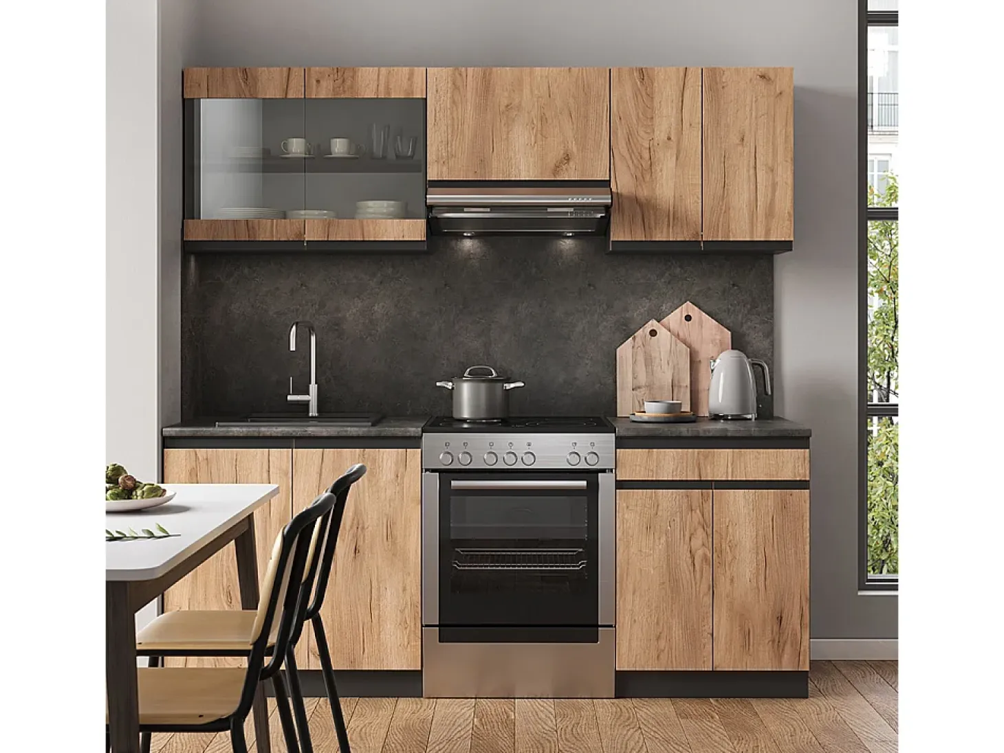 Mueble de cocina oro power roble/antracita 200x60x81.6 r-line