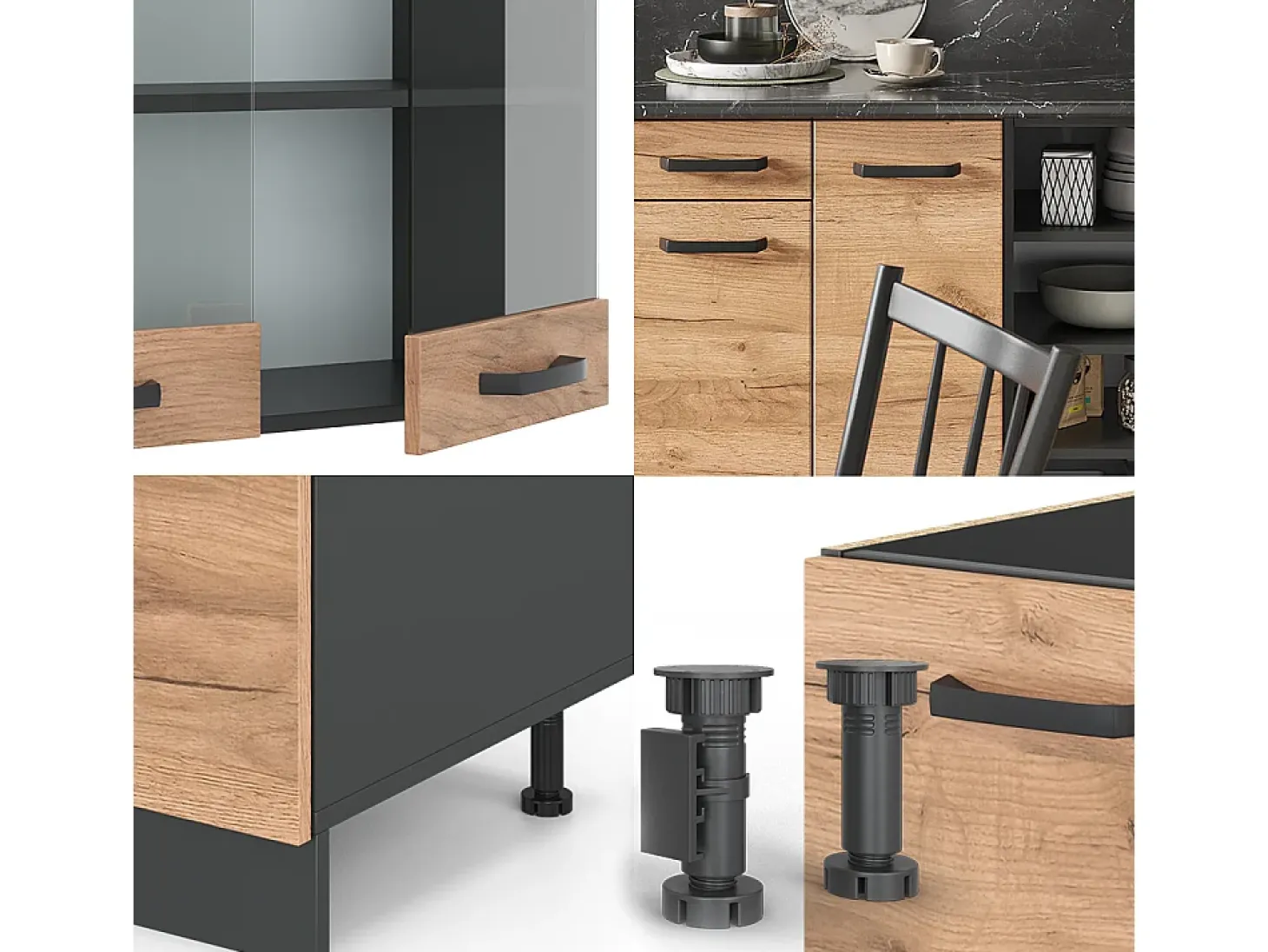 Mueble de cocina oro power roble/antracita 240x46x81.6 r-line