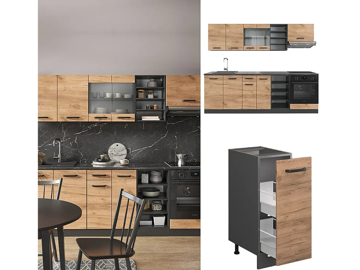 Mueble de cocina oro power roble/antracita 240x46x81.6 r-line
