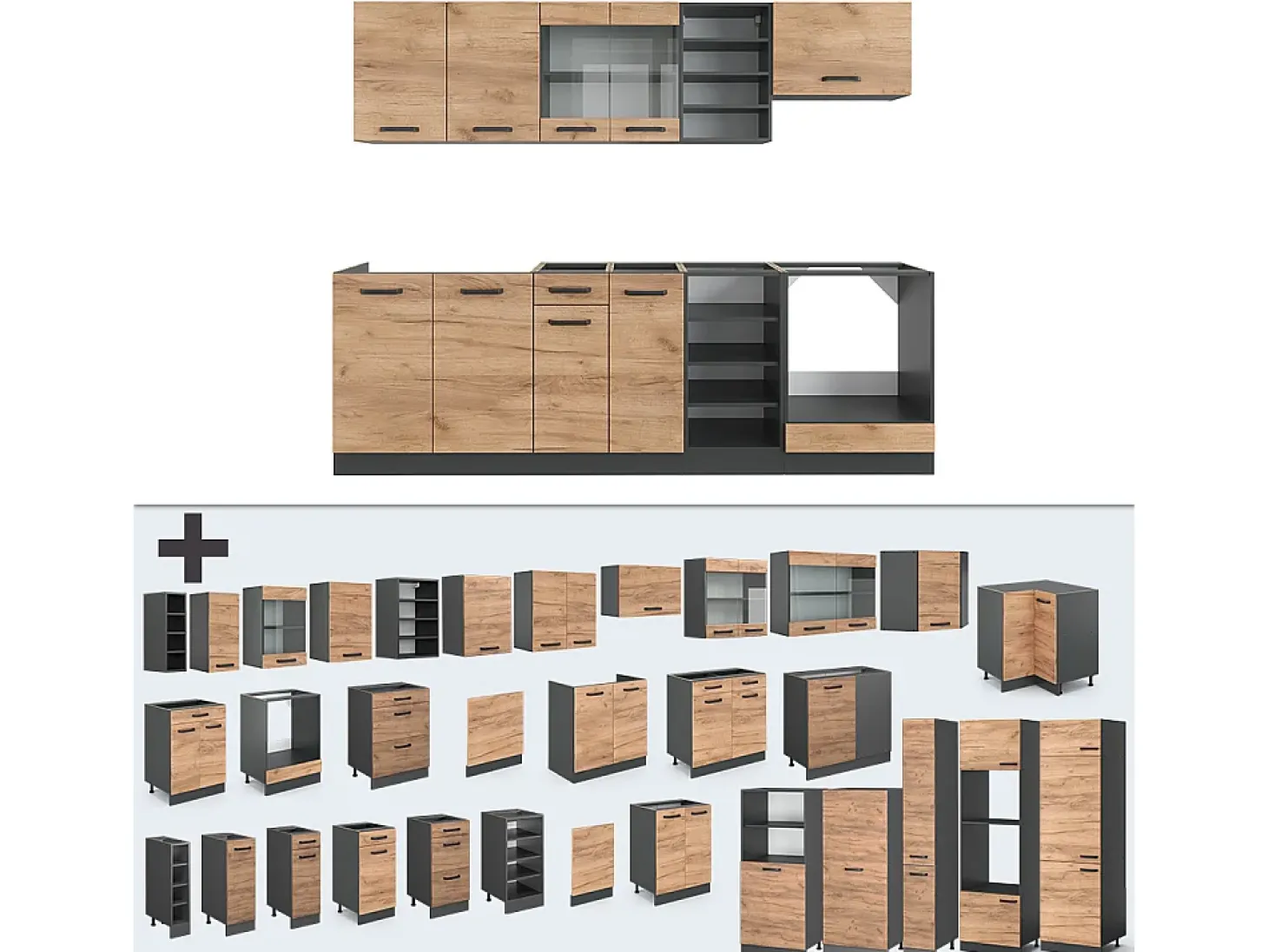 Mueble de cocina oro power roble/antracita 240x46x81.6 r-line