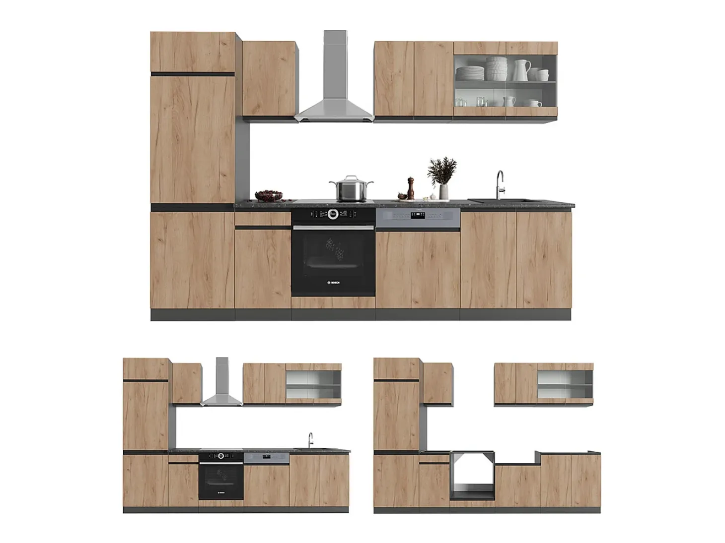 Mueble de cocina oro power roble/antracita 300x46x81.6 r-line