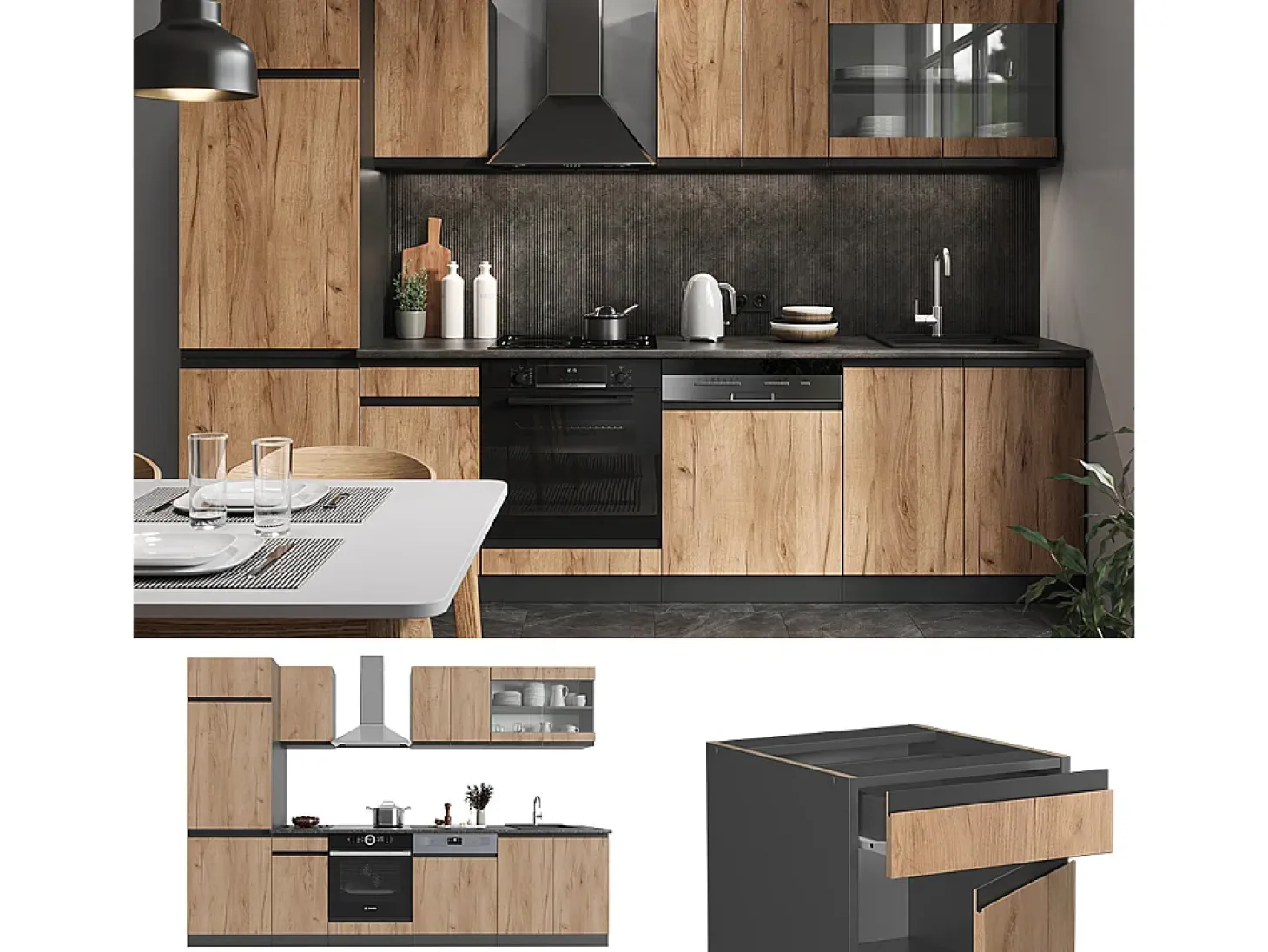 Mueble de cocina oro power roble/antracita 300x46x81.6 r-line