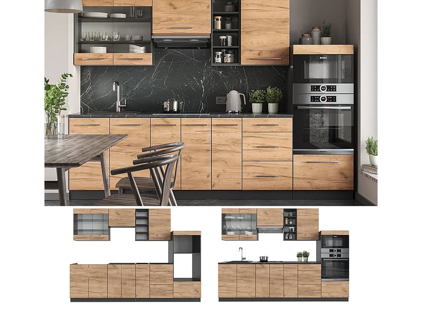 Mueble de cocina oro power roble/antracita 280x60x81.6 fame-line